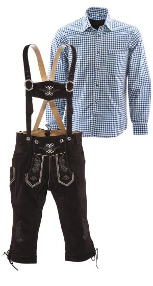 Bruin en blauw combinatie lederhosen set